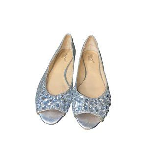BADGLEY MISCHKA Jewel  Diamond Glitter Pointed Toe Flat Size  9.5 Silver